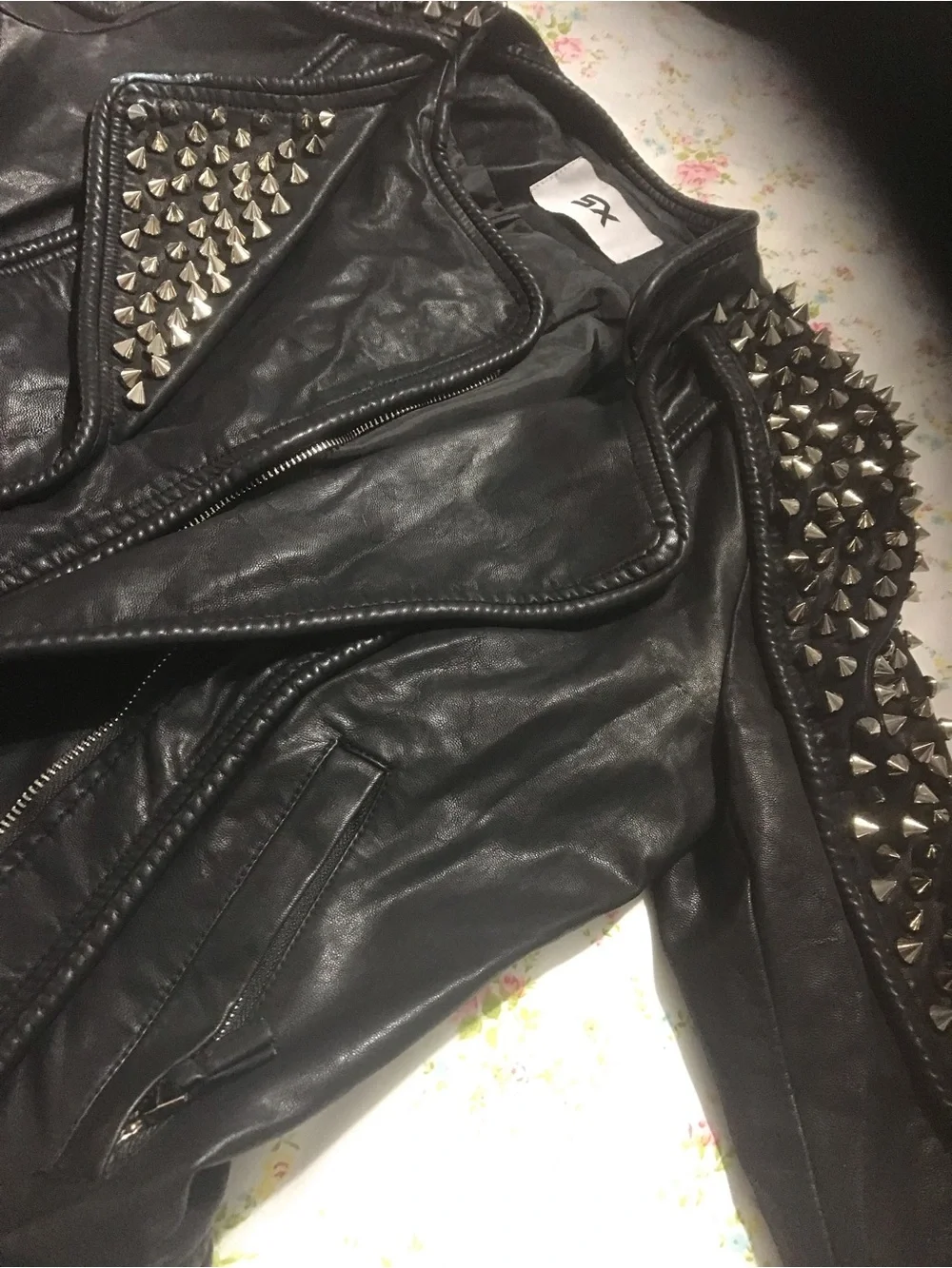 Women's Black Studded Leather Moto Jacket